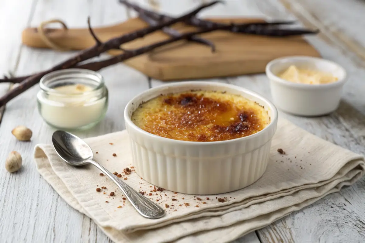 Classic Crème Brûlée with a Golden Caramelized Sugar Topping