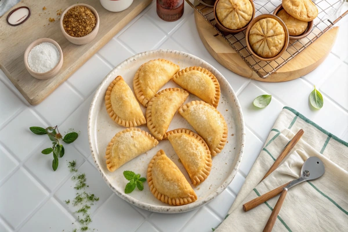 Overhead shot of Dominican pastelitos on a plate, illustrating What are Dominican pastelitos made of?