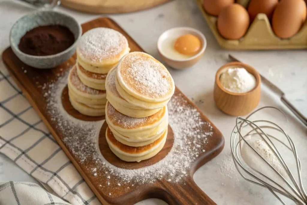 A plate of fluffy mini pancakes topped with fresh berries and syrup, illustrating what are mini pancakes made of?