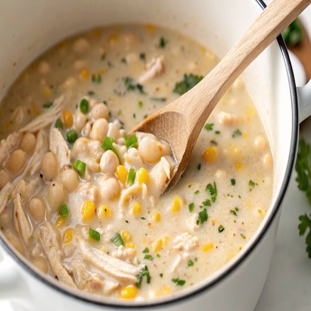 White Chicken Chili cooking in a pot