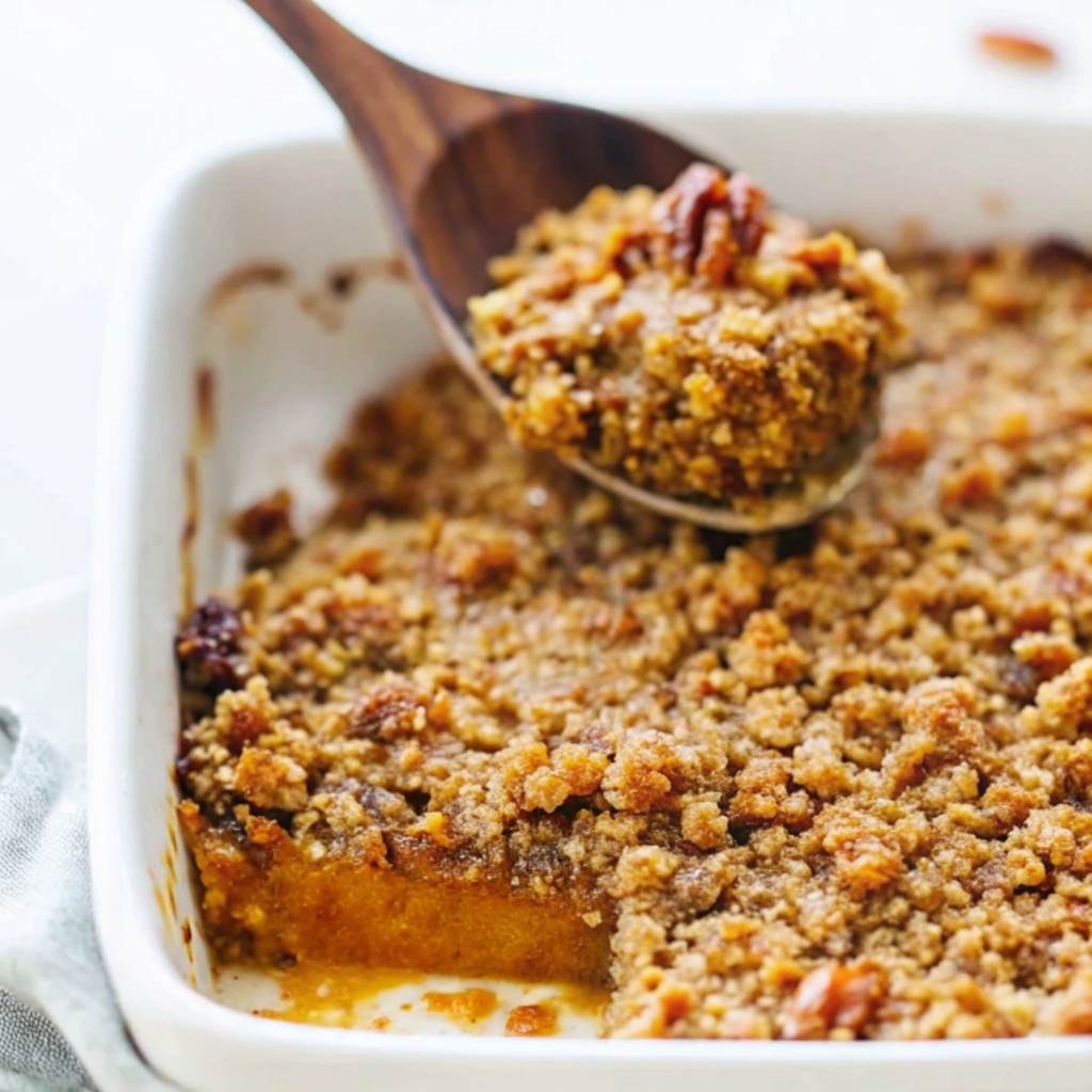 served sweet potato casserole with brown sugar topping