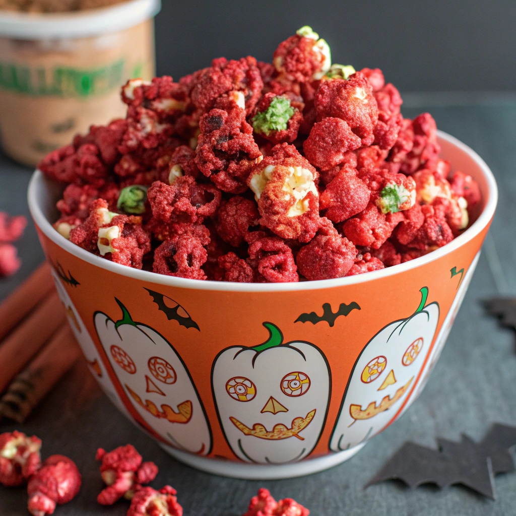 finished bloody red velvet popcorn bowl