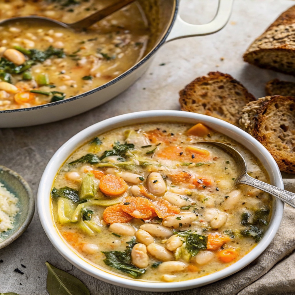 High Protein White Bean Soup with parsley and lemon